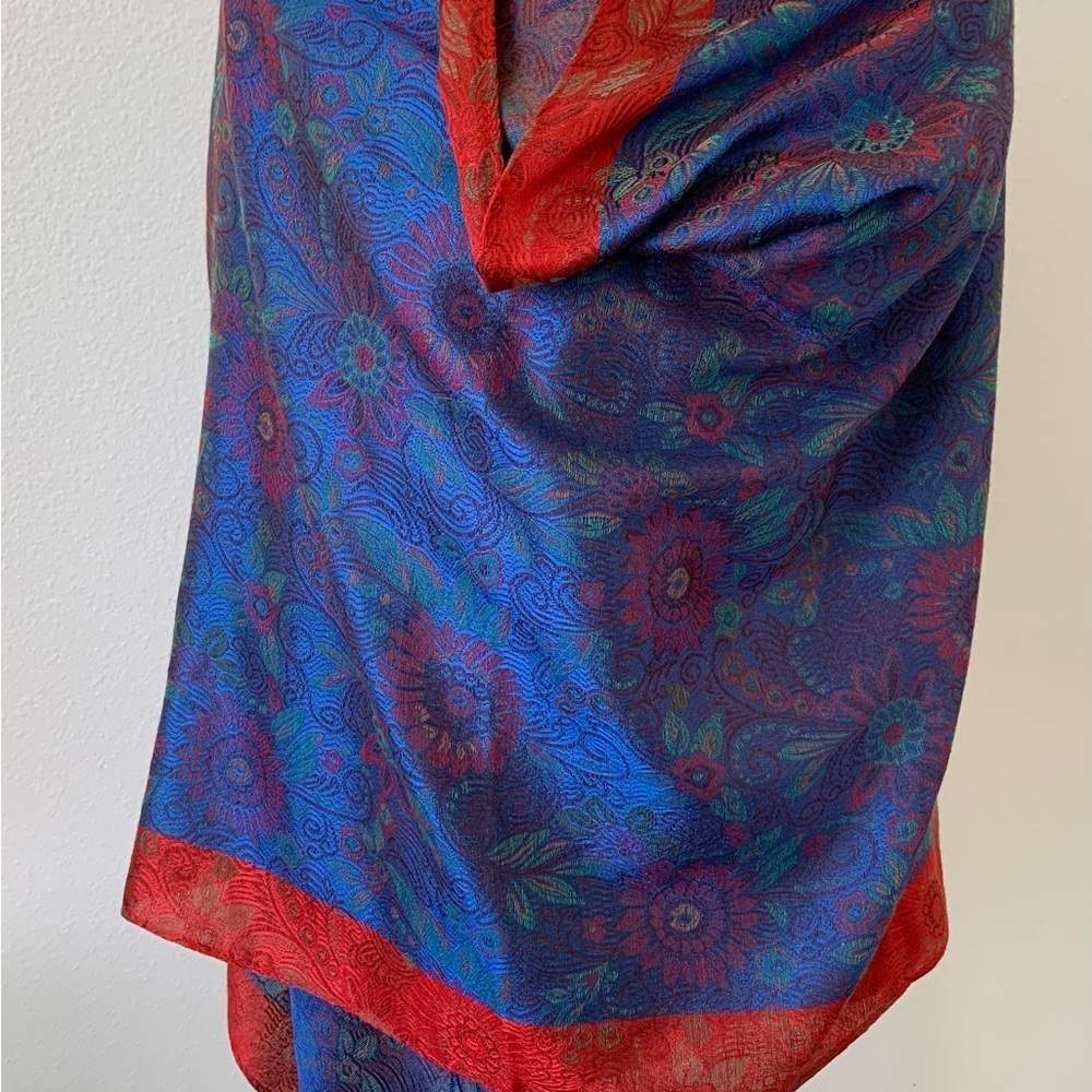 Floral Blue and Red pashmina